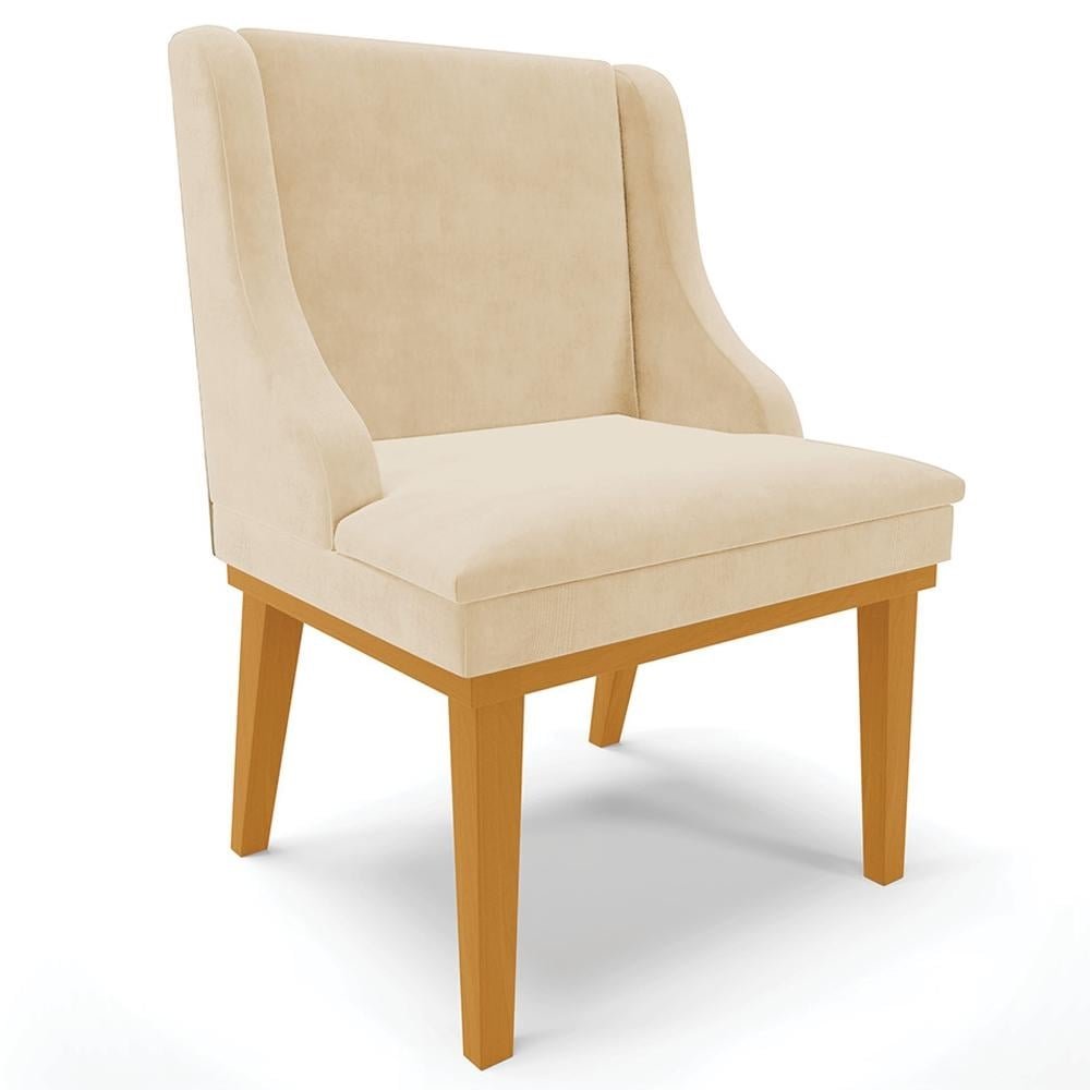 Cadeira Decorativa Sala de Jantar Base Fixa de Madeira Firenze Suede Bege/Castanho G19 - G