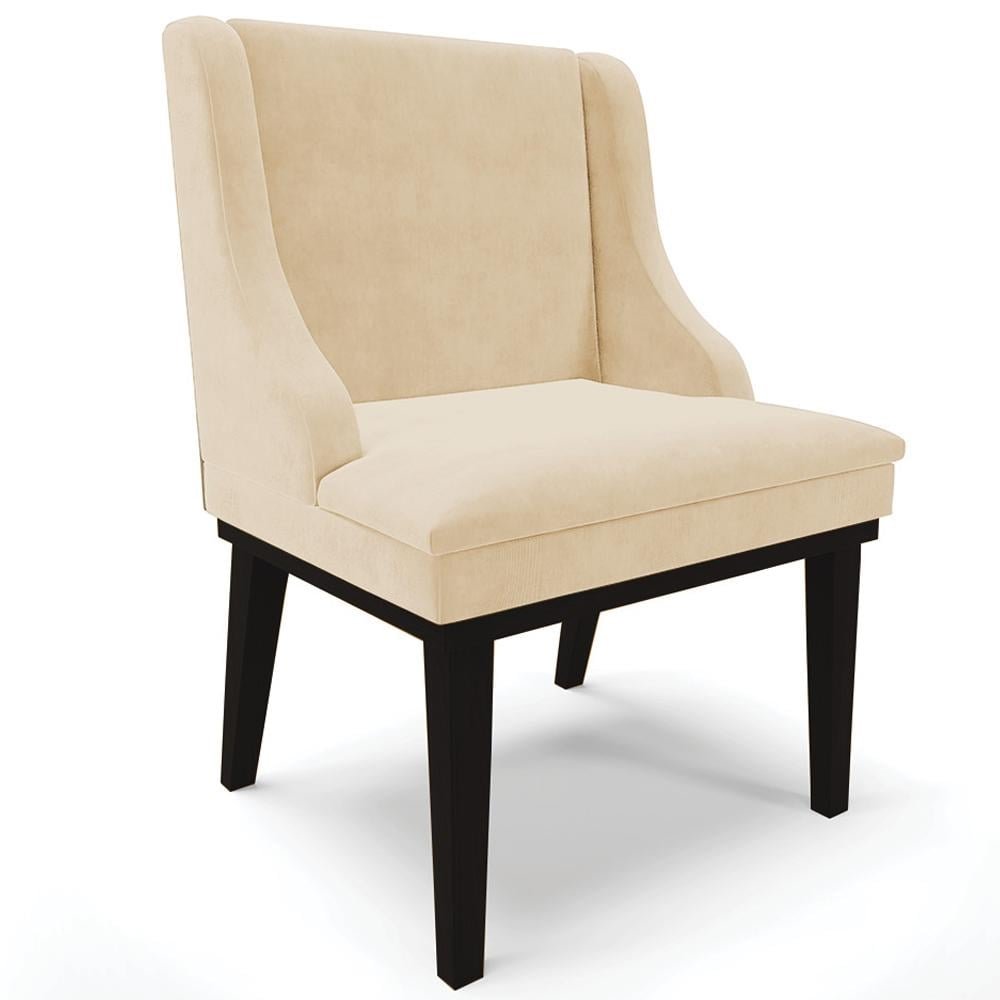Cadeira Decorativa Sala de Jantar Base Fixa de Madeira Firenze Suede Bege/Preto G19 - Gran