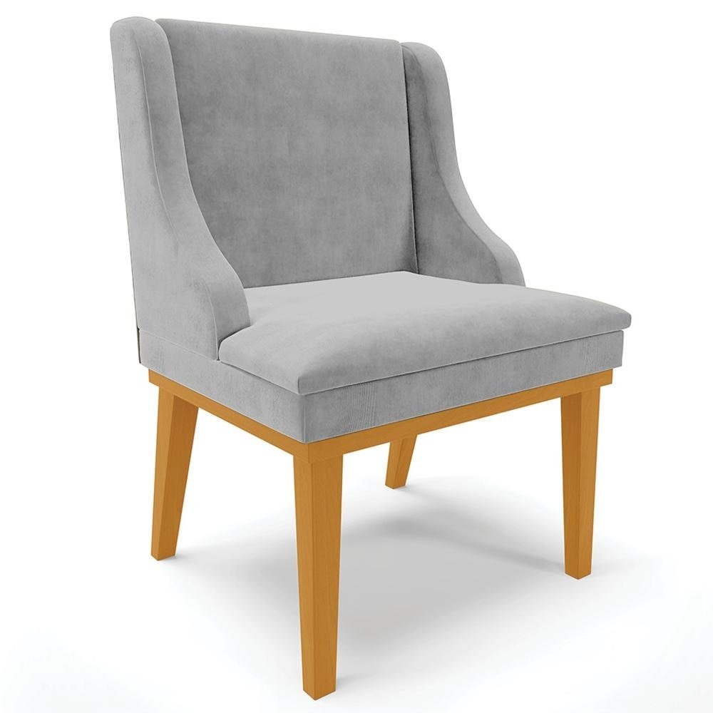 Cadeira Decorativa Sala de Jantar Base Fixa de Madeira Firenze Suede Cinza/Castanho G19 -