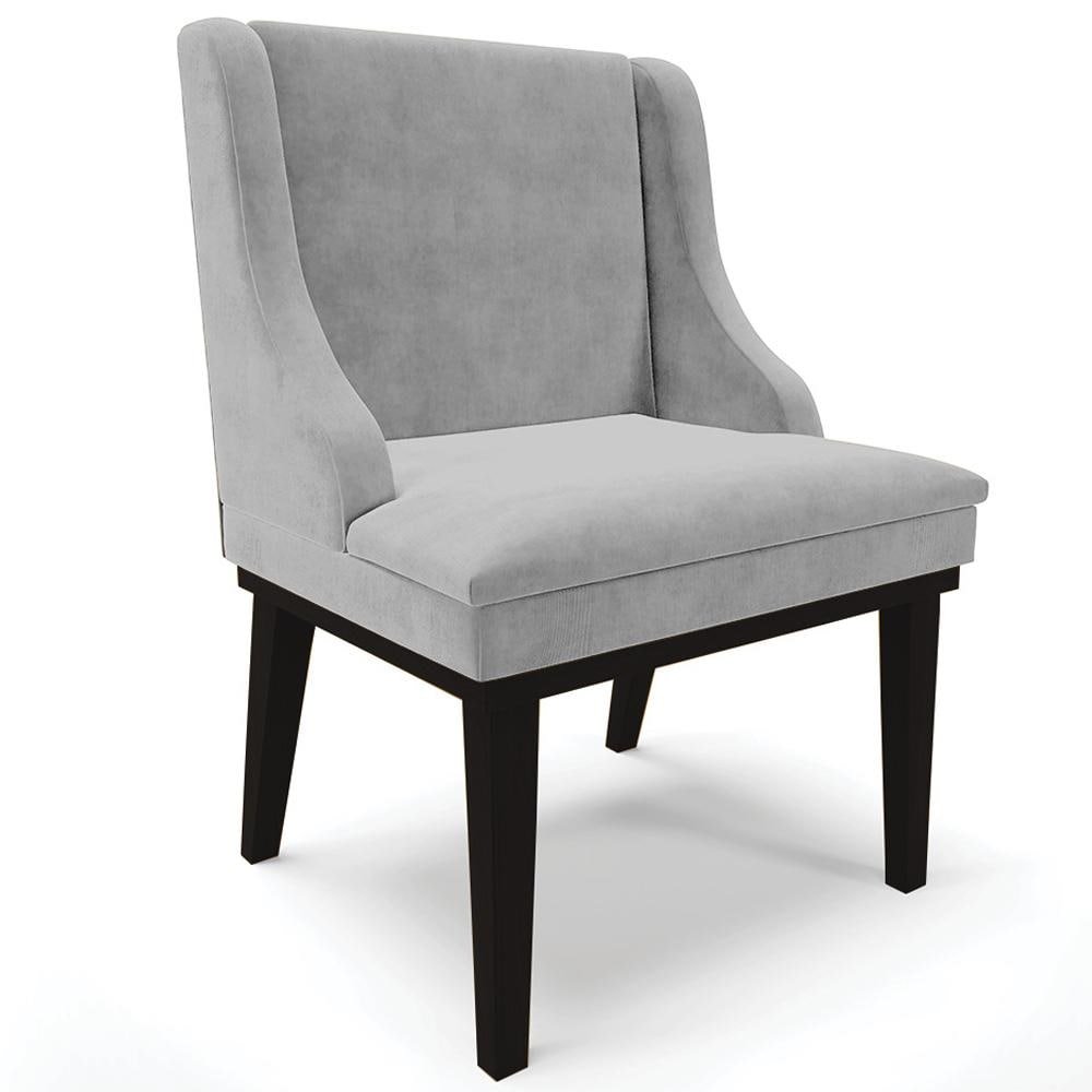 Cadeira Decorativa Sala de Jantar Base Fixa de Madeira Firenze Suede Cinza/Preto G19 - Gra