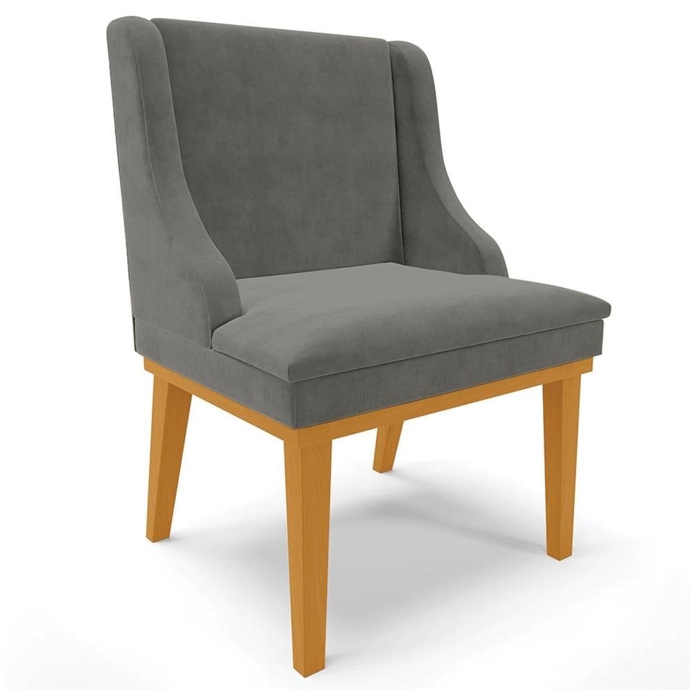 Cadeira Decorativa Sala de Jantar Base Fixa de Madeira Firenze Suede Grafite/Castanho