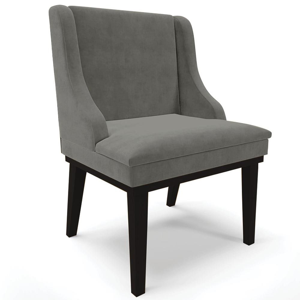 Cadeira Decorativa Sala de Jantar Base Fixa de Madeira Firenze Suede Grafite/Preto G19 - G