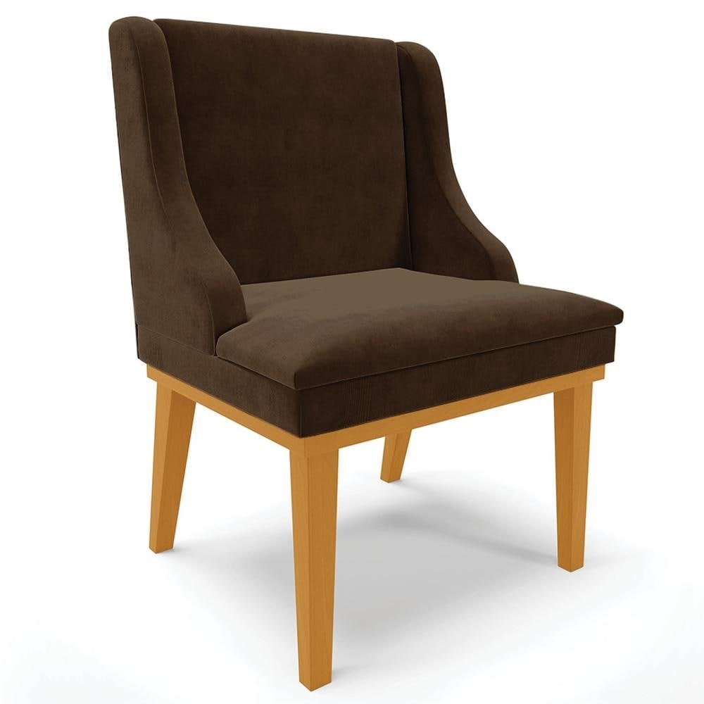 Cadeira Decorativa Sala de Jantar Base Fixa de Madeira Firenze Suede Marrom/Castanho G19 -