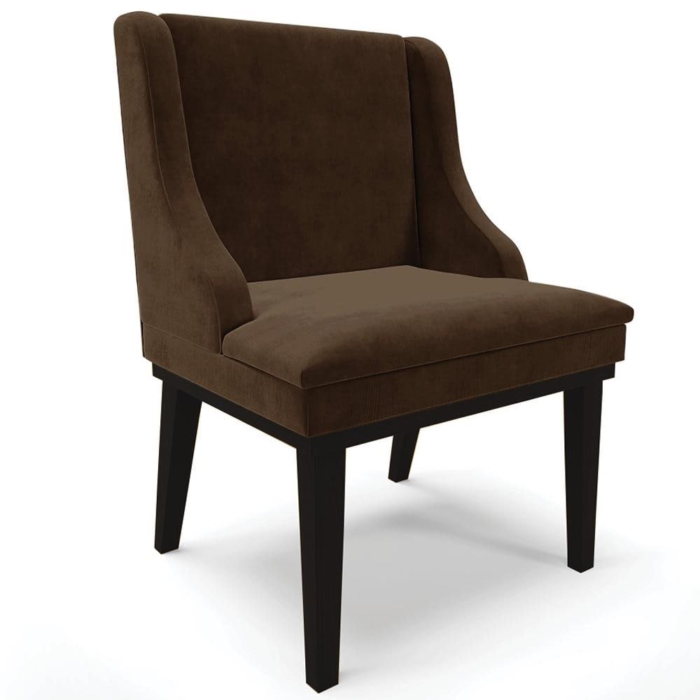 Cadeira Decorativa Sala de Jantar Base Fixa de Madeira Firenze Suede Marrom/Preto G19 - Gr