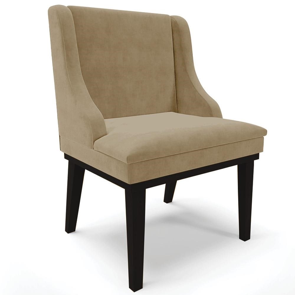 Cadeira Decorativa Sala de Jantar Base Fixa de Madeira Firenze Suede Nude/Preto G19 - Gran
