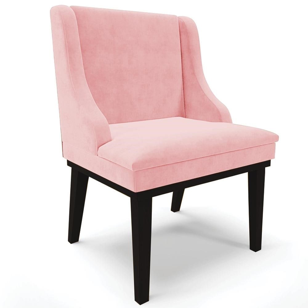 Cadeira Decorativa Sala de Jantar Base Fixa de Madeira Firenze Suede Rosa Bebê/Preto G19 -
