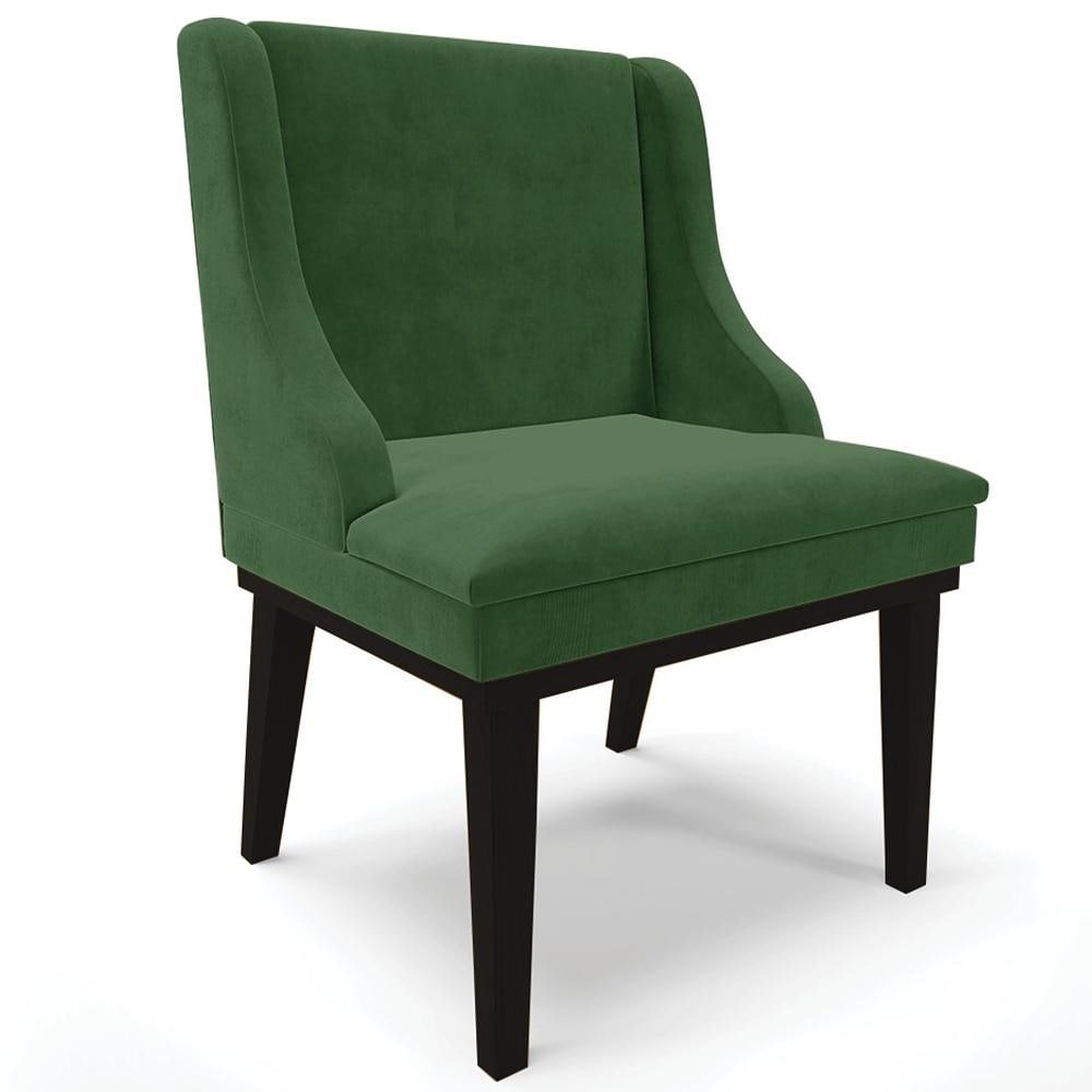 Cadeira Decorativa Sala de Jantar Base Fixa de Madeira Firenze Suede Verde Esmeralda/Preto