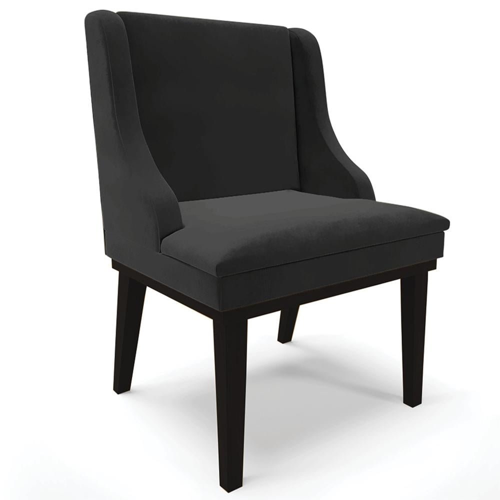 Cadeira Decorativa Sala de Jantar Base Fixa de Madeira Firenze Veludo Preto G19 - Gran Bel