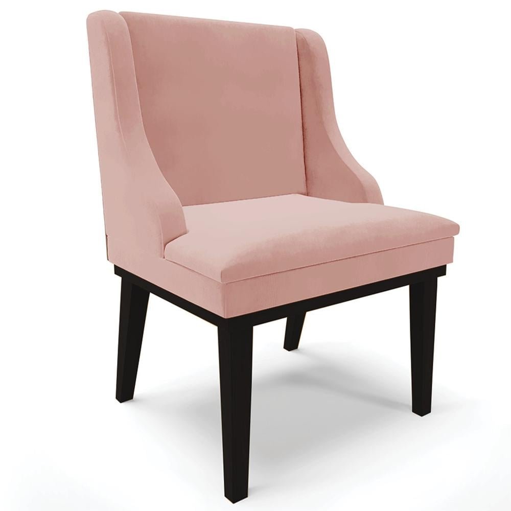 Cadeira Decorativa Sala de Jantar Base Fixa de Madeira Firenze Veludo Rosê/Preto G19 - Gra