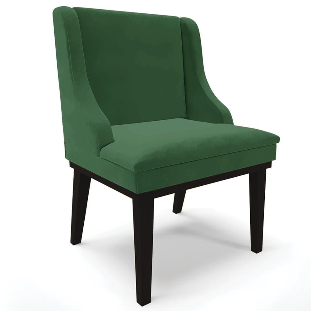 Cadeira Decorativa Sala de Jantar Base Fixa de Madeira Firenze Veludo Verde/Preto G19 - Gr