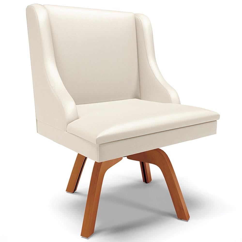 Cadeira Decorativa Sala de Jantar Base Giratória de Madeira Firenze PU Bege/Natural G19 -