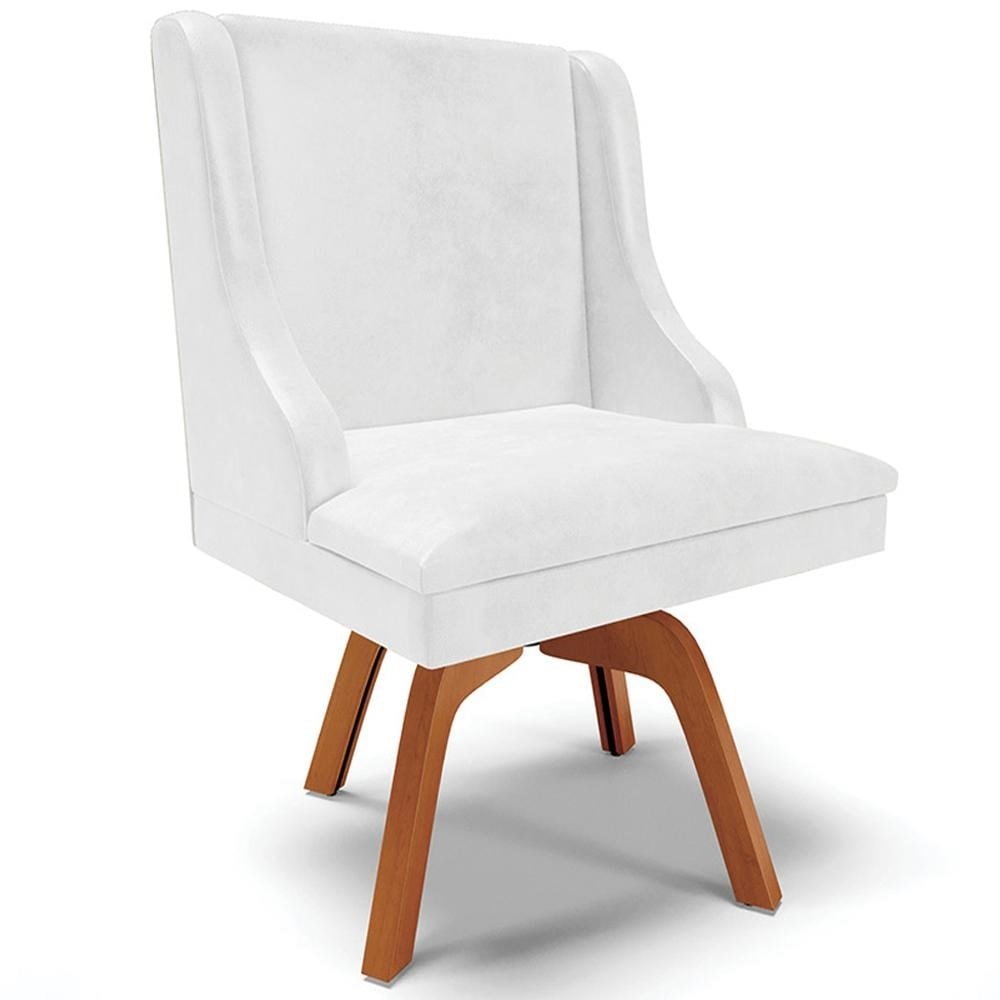 Cadeira Decorativa Sala de Jantar Base Giratória de Madeira Firenze PU Branco Brilho/Natur