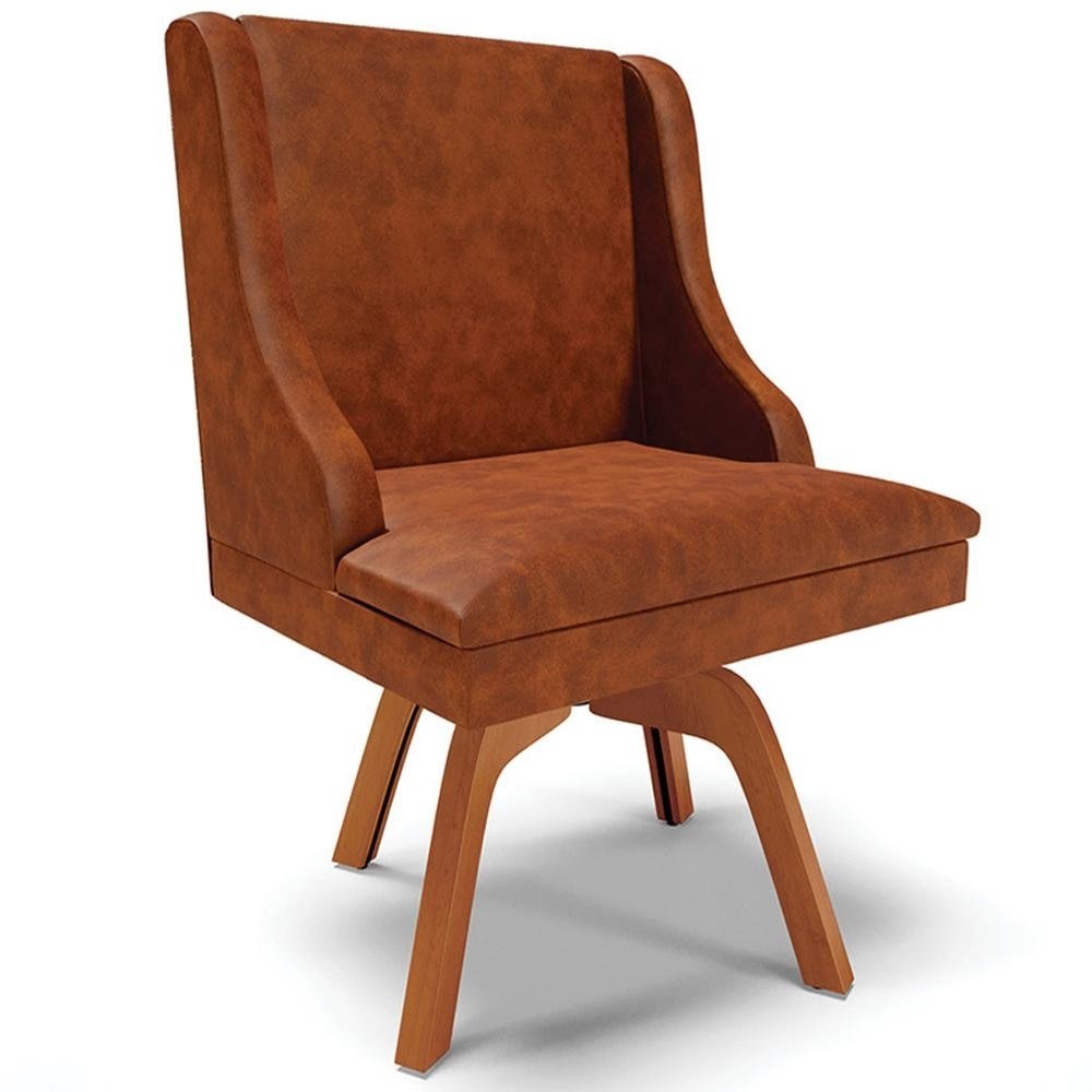 Cadeira Decorativa Sala de Jantar Base Giratória de Madeira Firenze PU Nozes/Natural G19 -