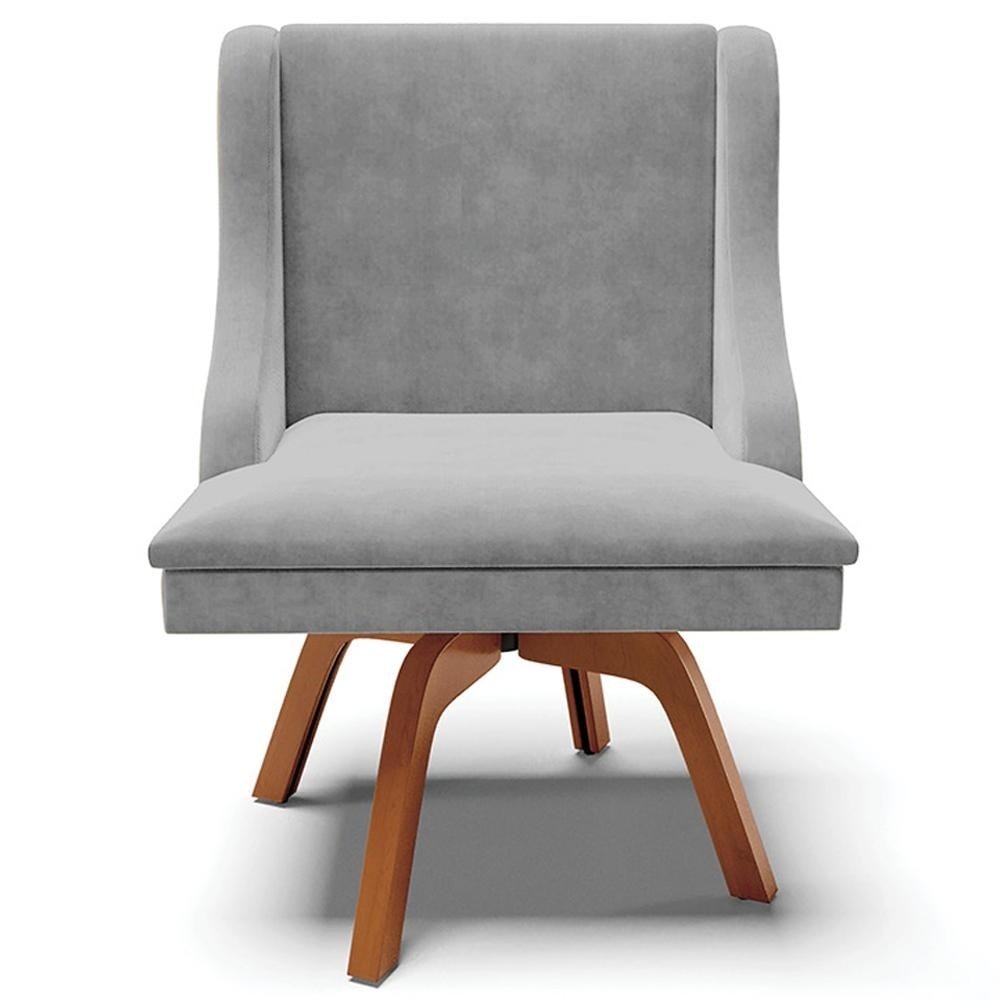 Cadeira Decorativa Sala de Jantar Base Giratória de Madeira Firenze Suede Cinza/Natural G1