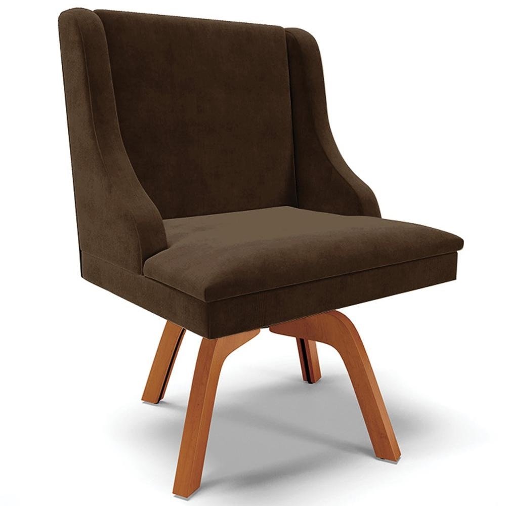 Cadeira Decorativa Sala de Jantar Base Giratória de Madeira Firenze Suede Marrom/Natural