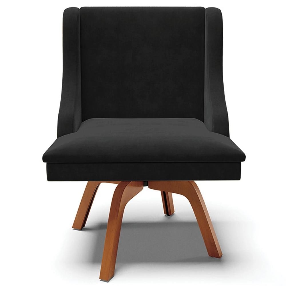 Cadeira Decorativa Sala de Jantar Base Giratória de Madeira Firenze Suede Preto/Natural G1