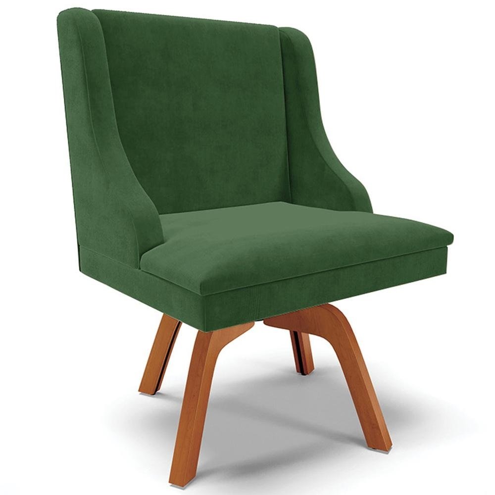 Cadeira Decorativa Sala de Jantar Base Giratória de Madeira Firenze Suede Verde Esmeralda/