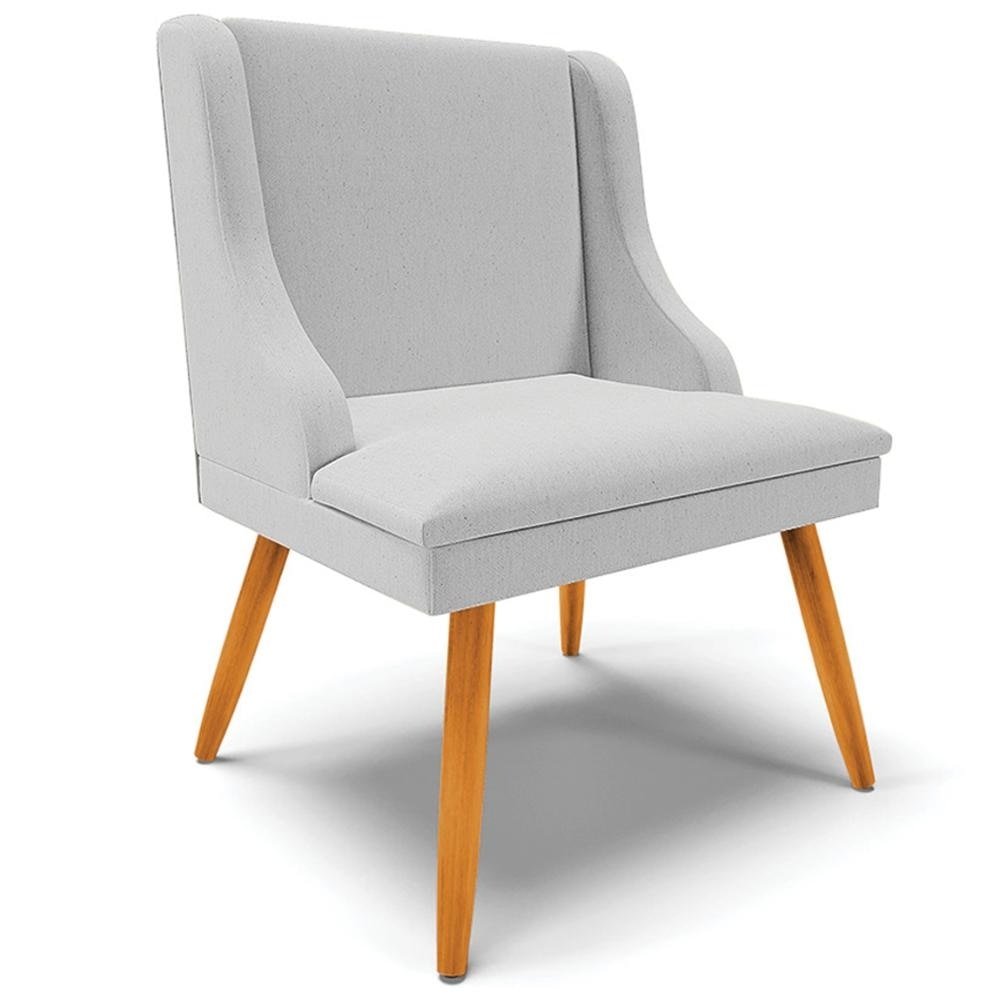 Cadeira Decorativa Sala de Jantar Pés Palito de Madeira Firenze Linho Cinza/Natural G19 -
