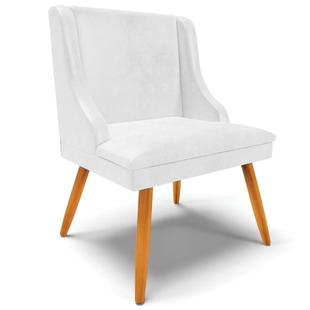 Cadeira Decorativa Sala de Jantar Pés Palito de Madeira Firenze PU Branco Brilho/Natural