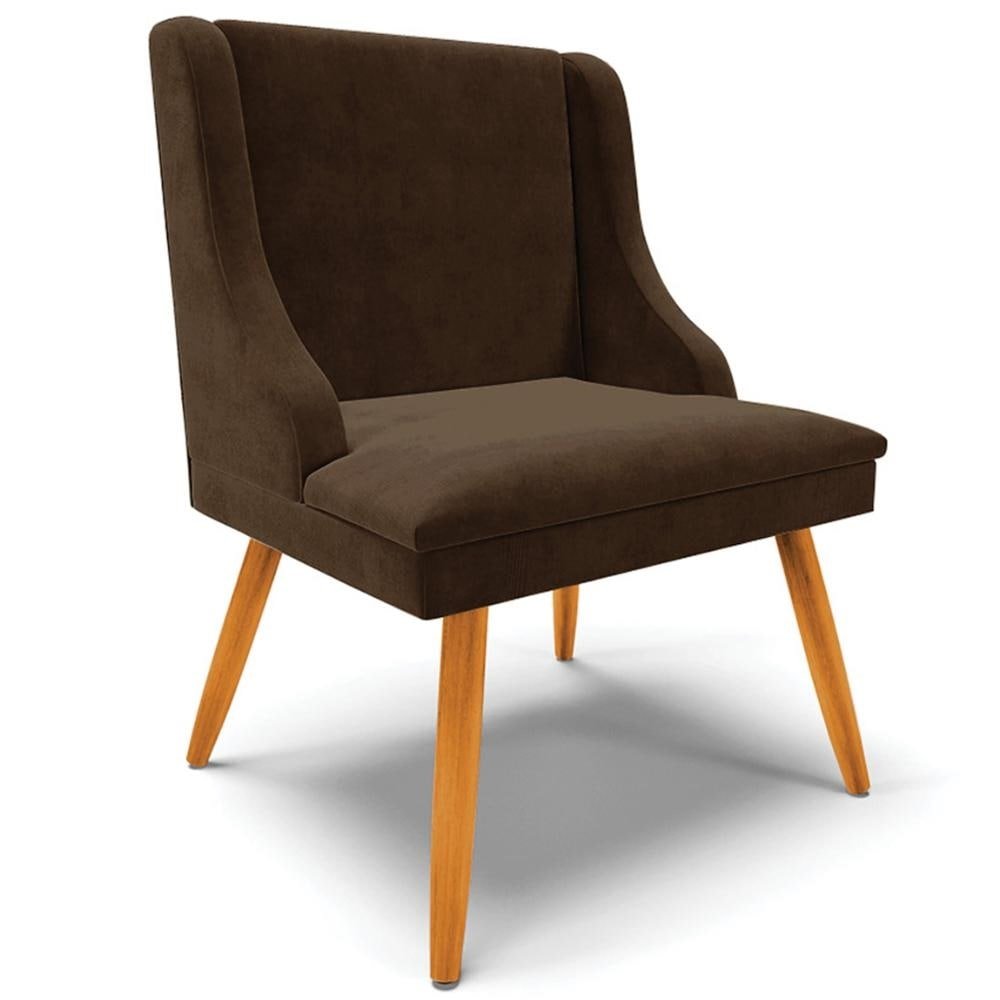 Cadeira Decorativa Sala de Jantar Pés Palito de Madeira Firenze Suede Marrom/Natural G19 -
