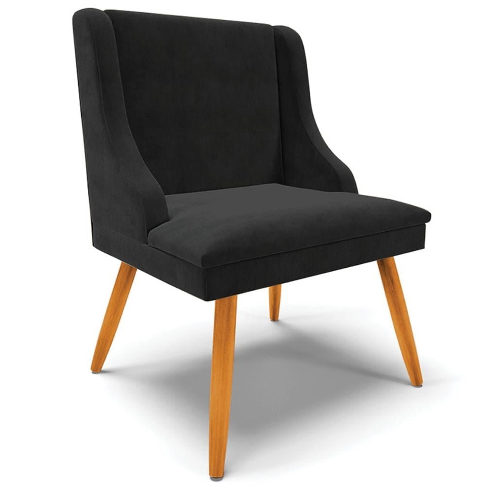 Cadeira Decorativa Sala de Jantar Pés Palito de Madeira Firenze Suede Preto/Natural G19 -