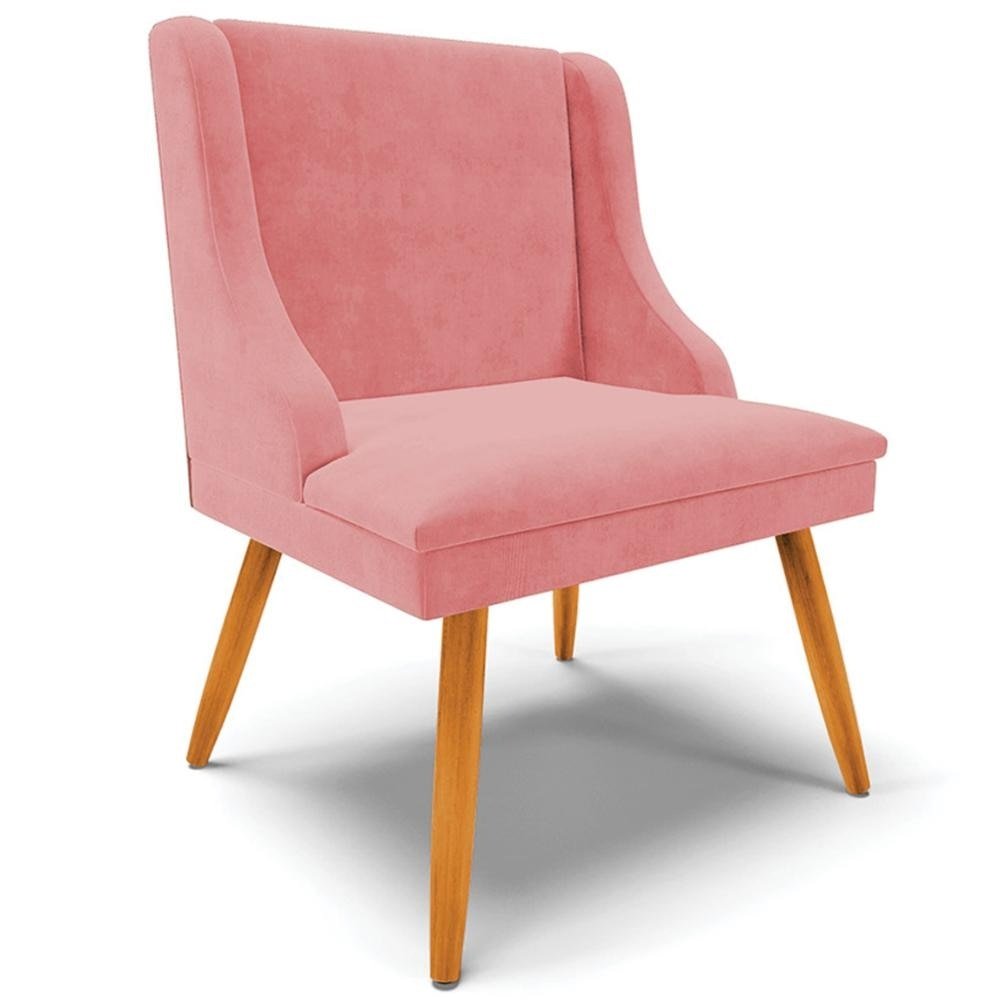 Cadeira Decorativa Sala de Jantar Pés Palito de Madeira Firenze Suede Rosê/Natural G19 - G