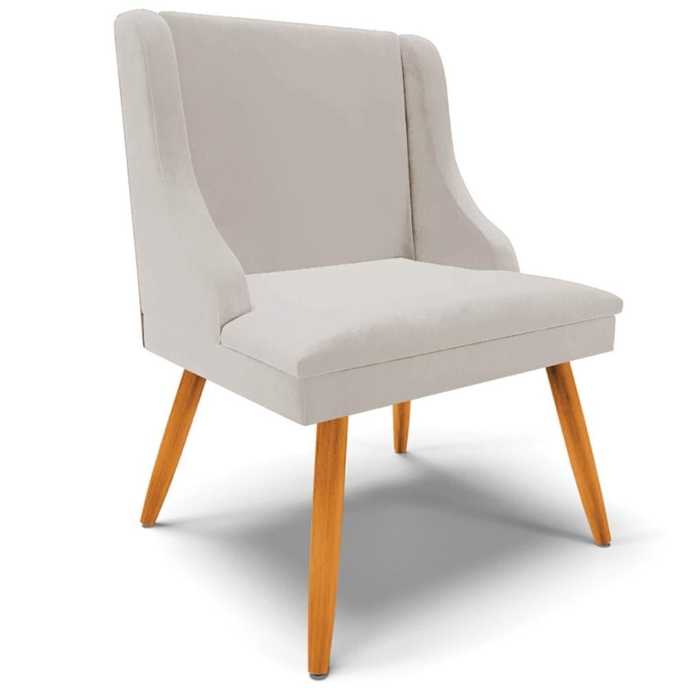Cadeira Decorativa Sala de Jantar Pés Palito de Madeira Firenze Veludo Cinza/Natural G19 -