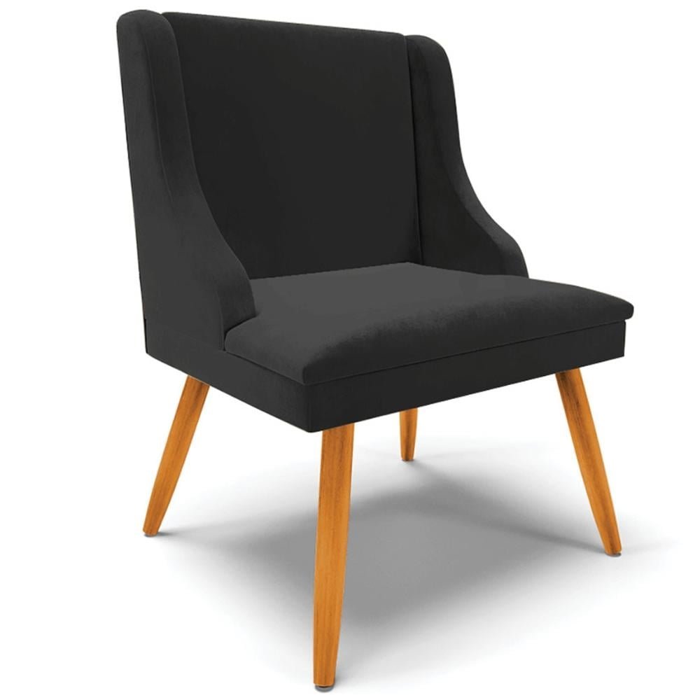 Cadeira Decorativa Sala de Jantar Pés Palito de Madeira Firenze Veludo Preto/Natural G19 -