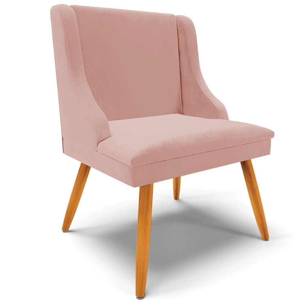 Cadeira Decorativa Sala de Jantar Pés Palito de Madeira Firenze Veludo Rosê/Natural G19 -