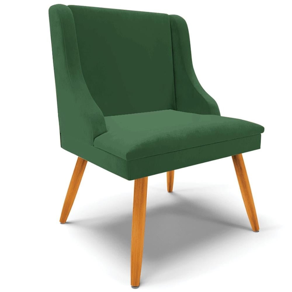 Cadeira Decorativa Sala de Jantar Pés Palito de Madeira Firenze Veludo Verde/Natural G19 -