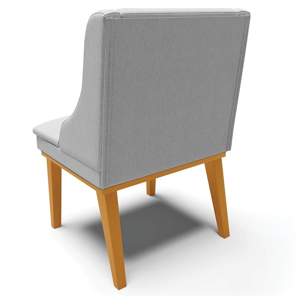 Kit 3 Cadeiras Decorativas Sala de Jantar Base Fixa de Madeira Firenze Linho Cinza/Castanh