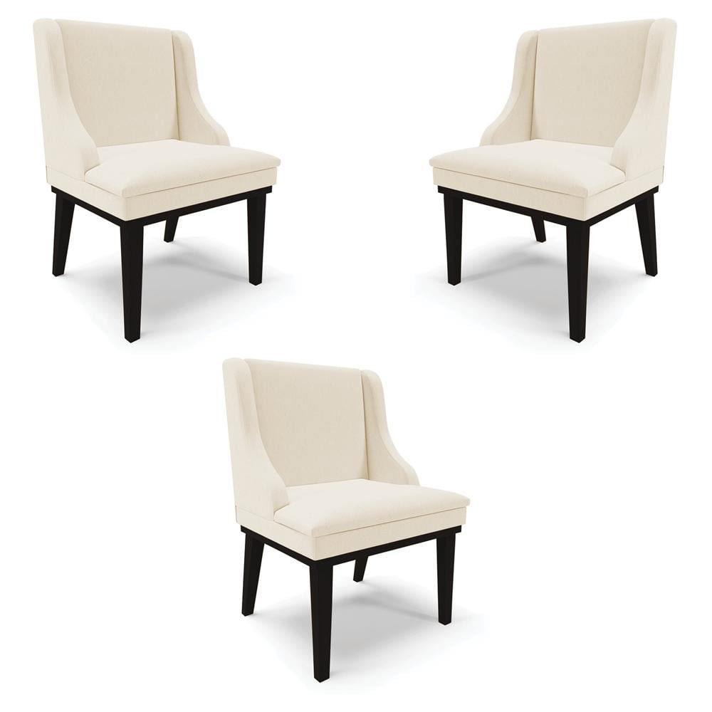 Kit 3 Cadeiras Decorativas Sala de Jantar Base Fixa de Madeira Firenze Linho Bege/Preto G1