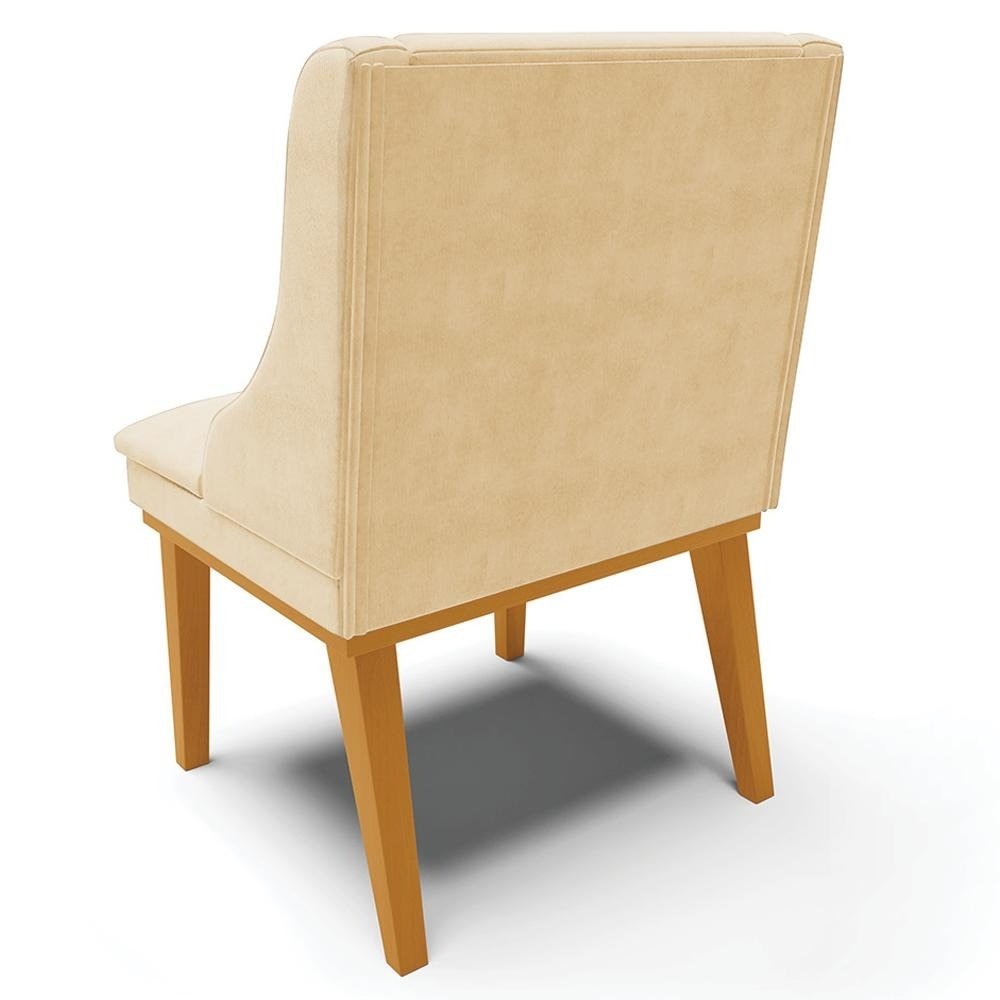 Kit 3 Cadeiras Decorativas Sala de Jantar Base Fixa de Madeira Firenze Suede Bege/Castanho