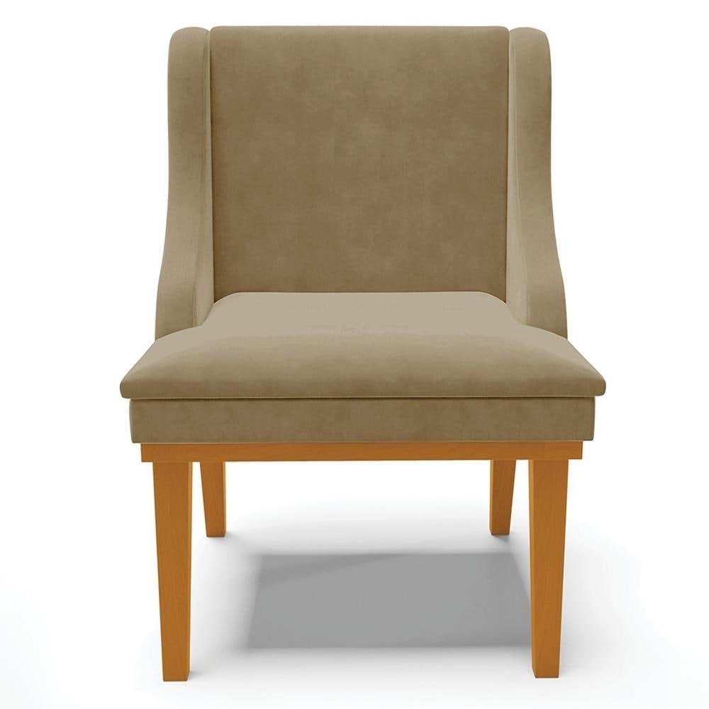 Kit 3 Cadeiras Decorativas Sala de Jantar Base Fixa de Madeira Firenze Suede Nude/Castanho
