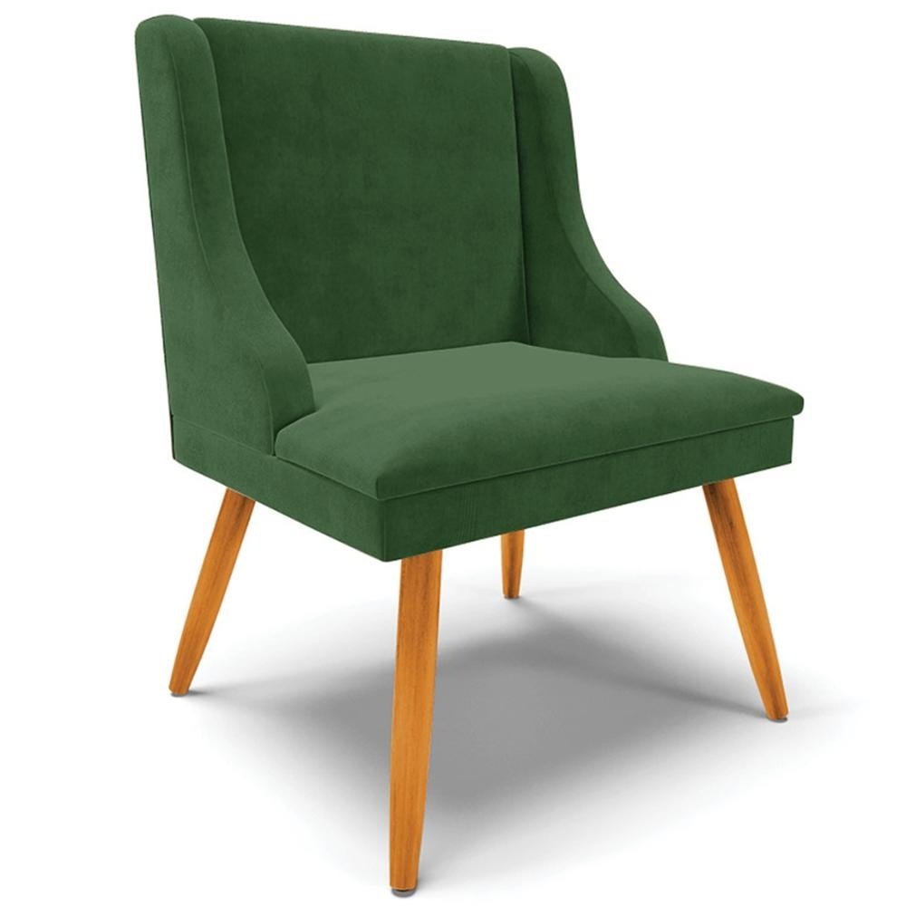 Cadeira Decorativa Sala de Jantar Pés Palito de Madeira Firenze Suede Verde Esmeralda/Natu