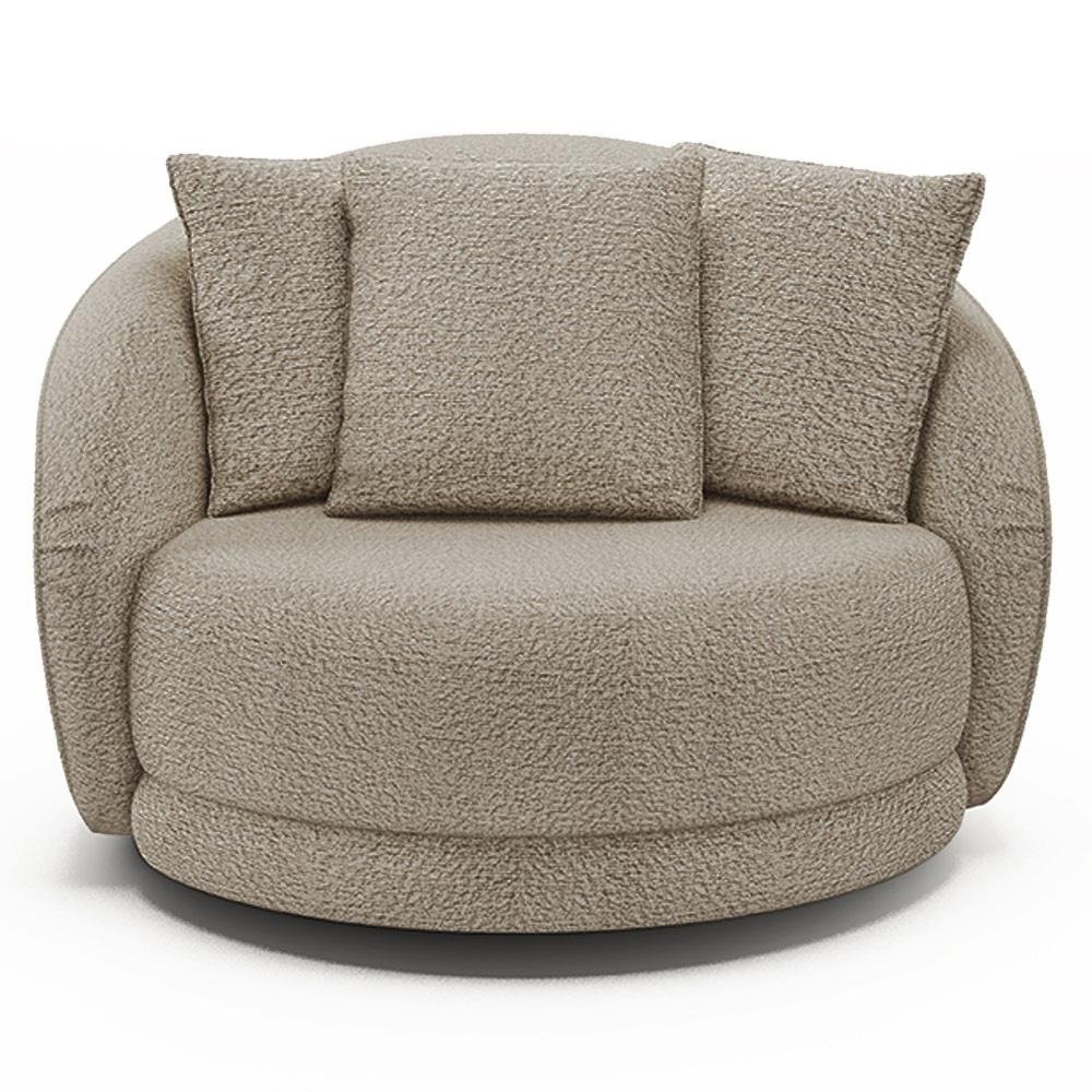 Poltrona Decorativa Base Giratoria Galaxia com Almofadas Boucle Bege G45 - Gran Belo