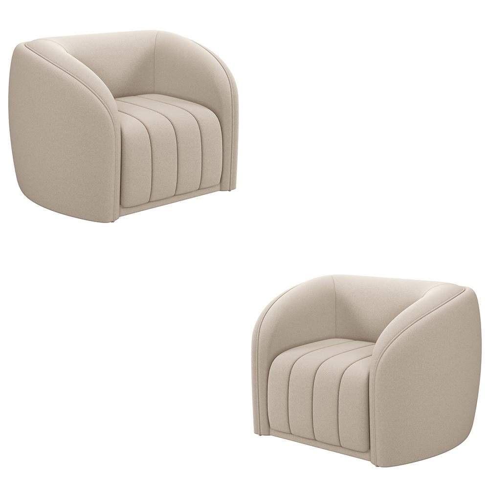Kit 2 Poltronas Decorativas Sala de Estar Adam Veludo Bege G45 - Gran Belo
