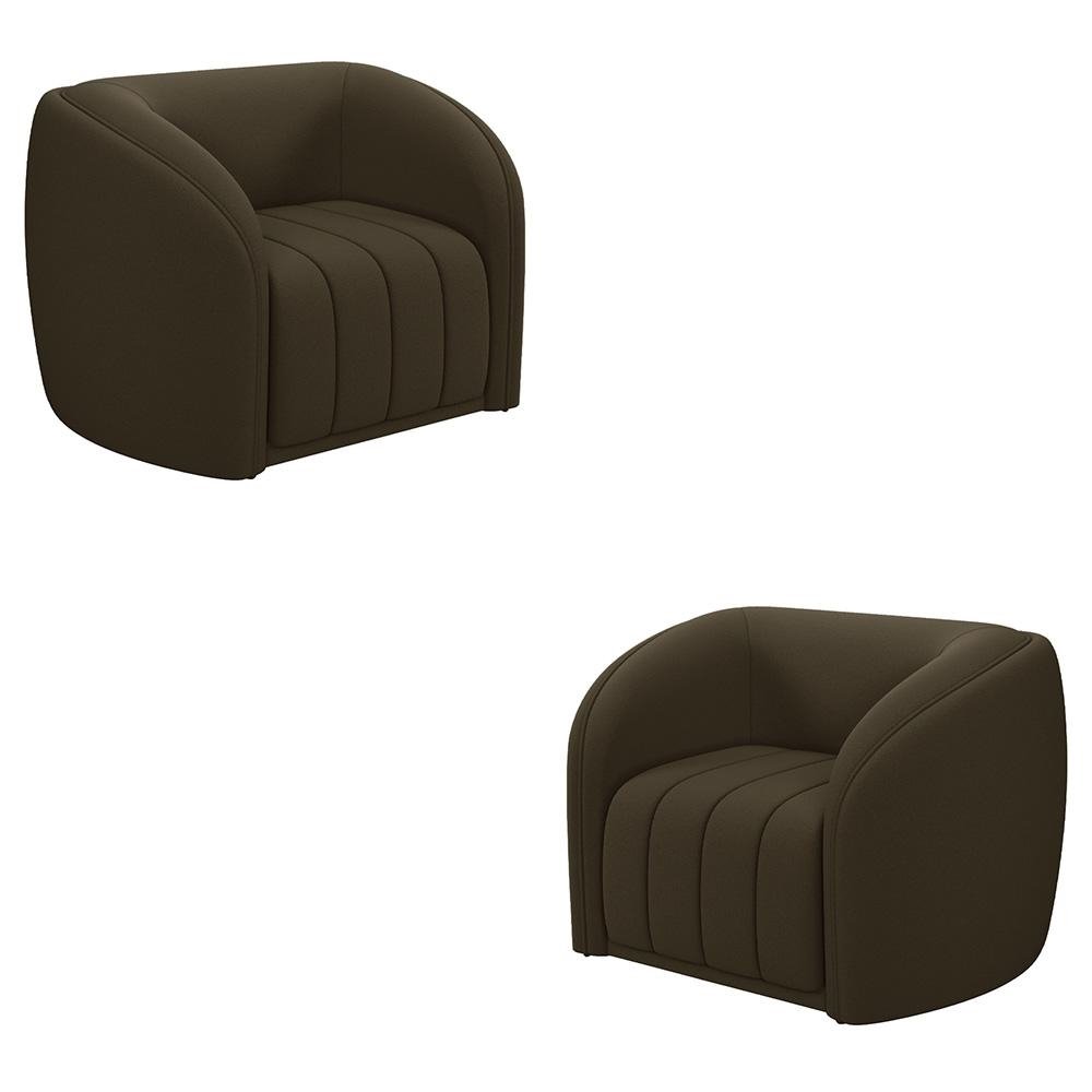 Kit 2 Poltronas Decorativas Sala de Estar Adam Veludo Marrom G45 - Gran Belo