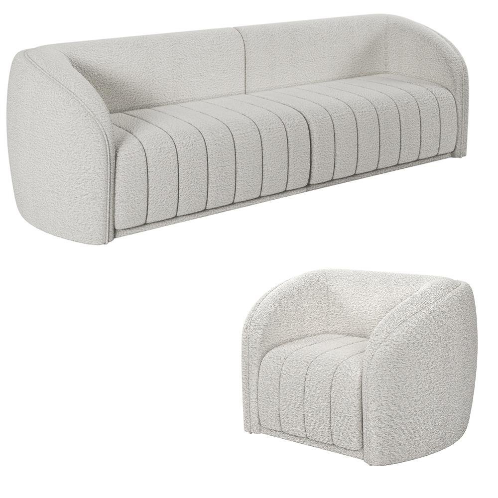 Conjunto Sala de Estar Sofa 252cm 3 Lugares e Poltrona Adam Boucle Branco G45 - Gran Belo