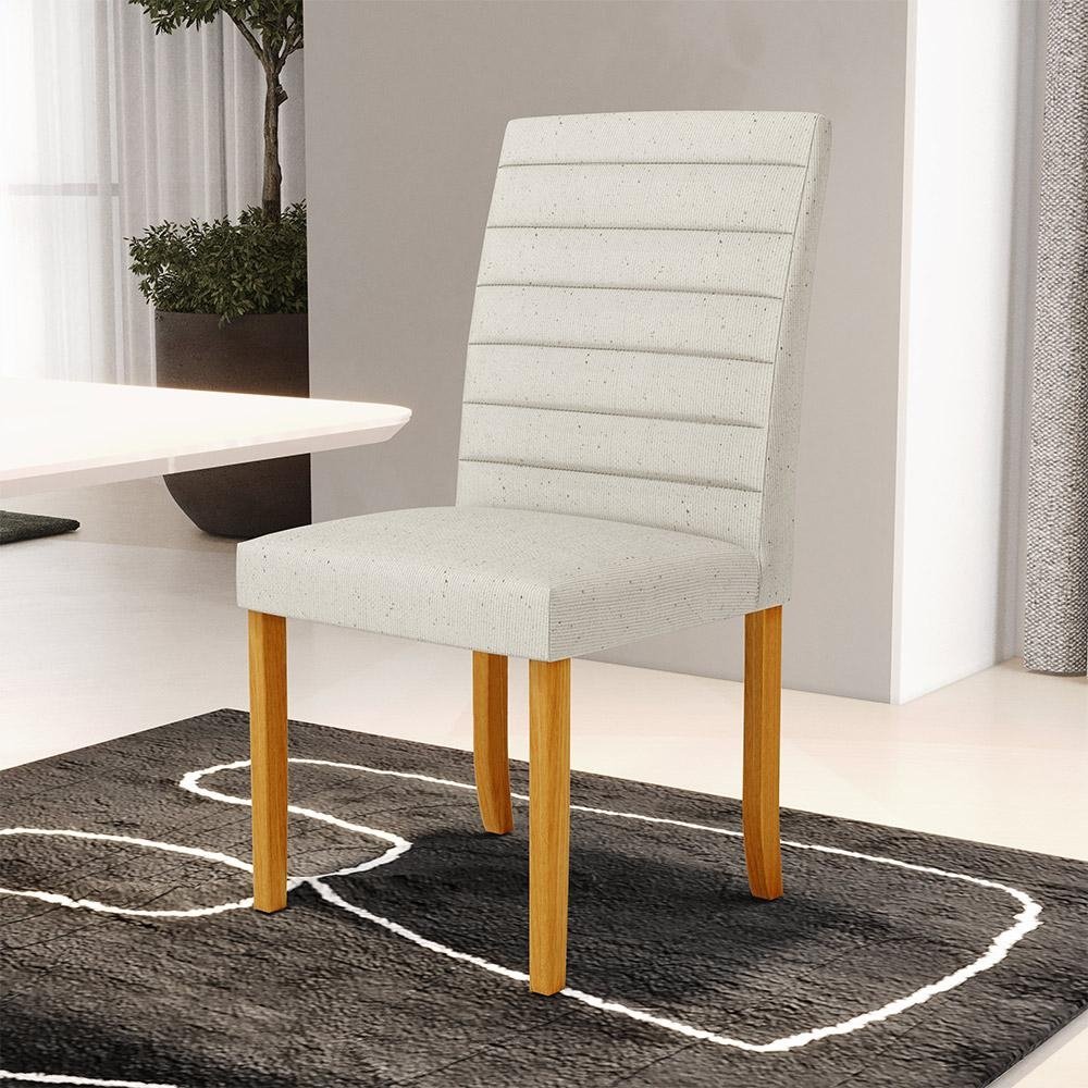 Cadeira de Sala de Jantar Estofada Veiga Madeira Macica Linho Off White G78 - Gran Belo