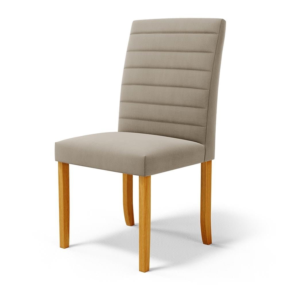 Cadeira de Sala de Jantar Estofada Veiga Madeira Maciça Suede Bege G78 - Gran Belo