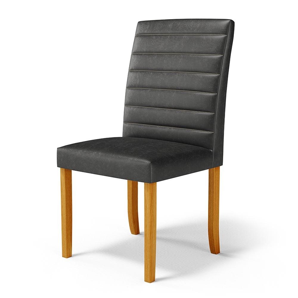 Cadeira de Sala de Jantar Estofada Veiga Madeira Macica PU Preto G78 - Gran Belo