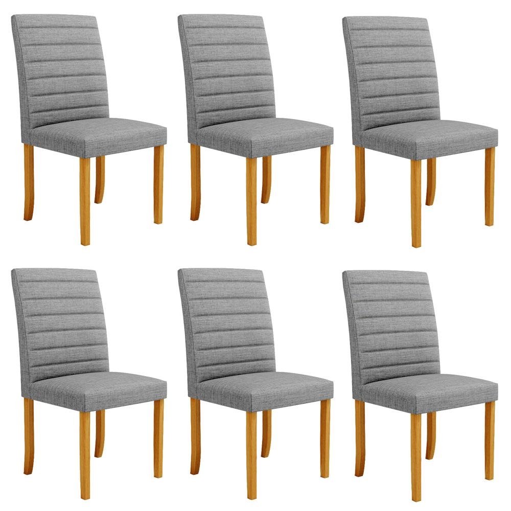 Kit 6 Cadeiras de Sala de Jantar Estofadas Veiga Madeira Macica Linho Cinza G78 - Gran Bel