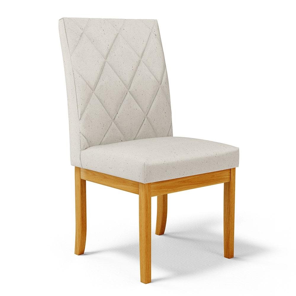 Cadeira de Sala de Jantar Estofada Gomes Madeira Macica Linho Off White G78 - Gran Belo