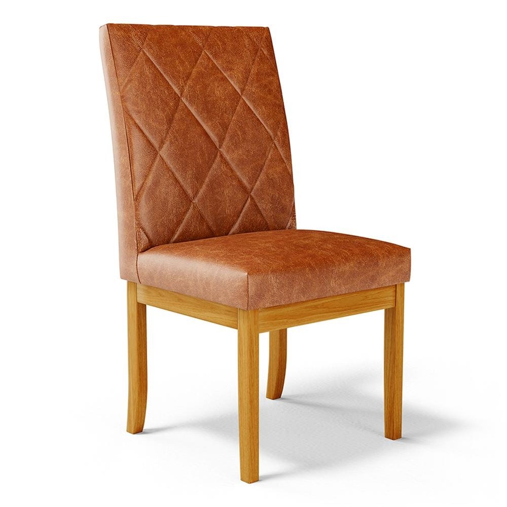 Cadeira de Sala de Jantar Estofada Gomes Madeira Macica PU Marrom G78 - Gran Belo