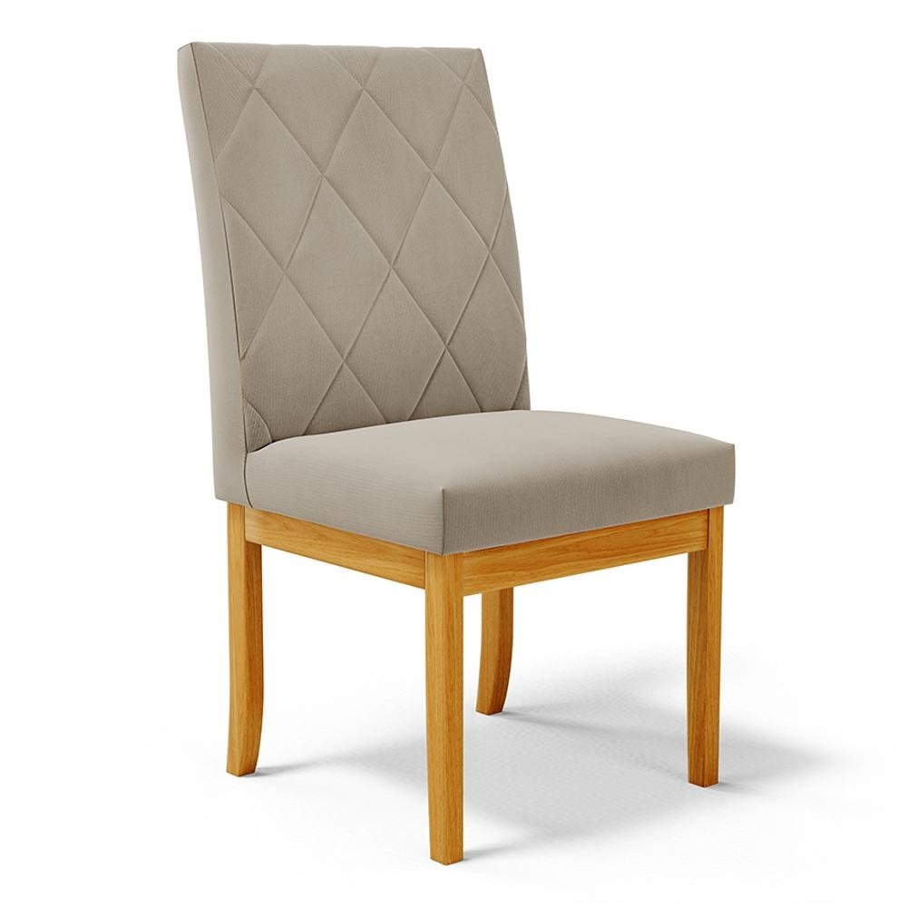 Cadeira de Sala de Jantar Estofada Gomes Madeira Macica Suede Bege G78 - Gran Belo