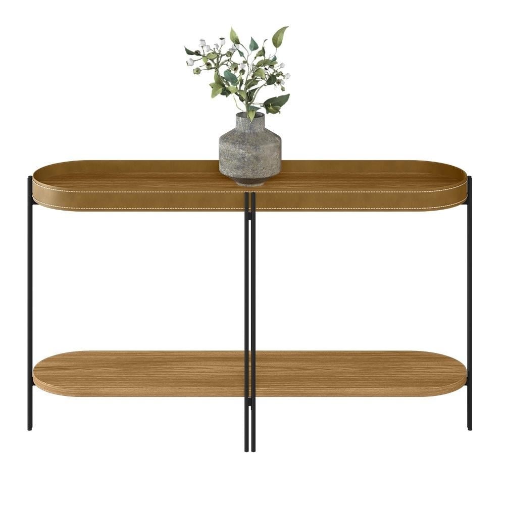 Aparador Decorativo Grimaldi Base Aço com Detalhe em Couro Caramelo/Preto G77 - Gran Belo