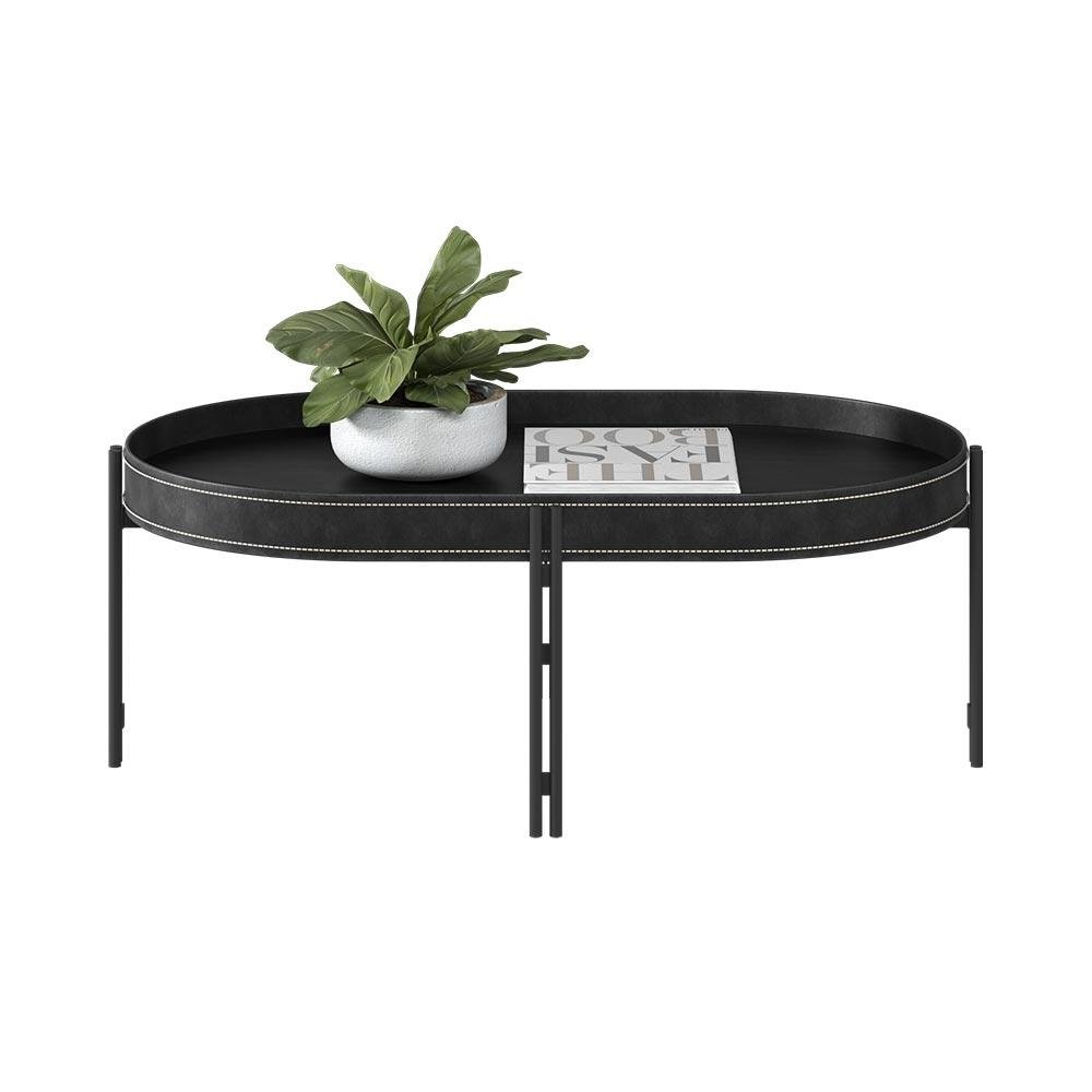 Mesa de Centro Decorativo Grimaldi Base Aco com Detalhe em Couro Preto G77 - Gran Belo