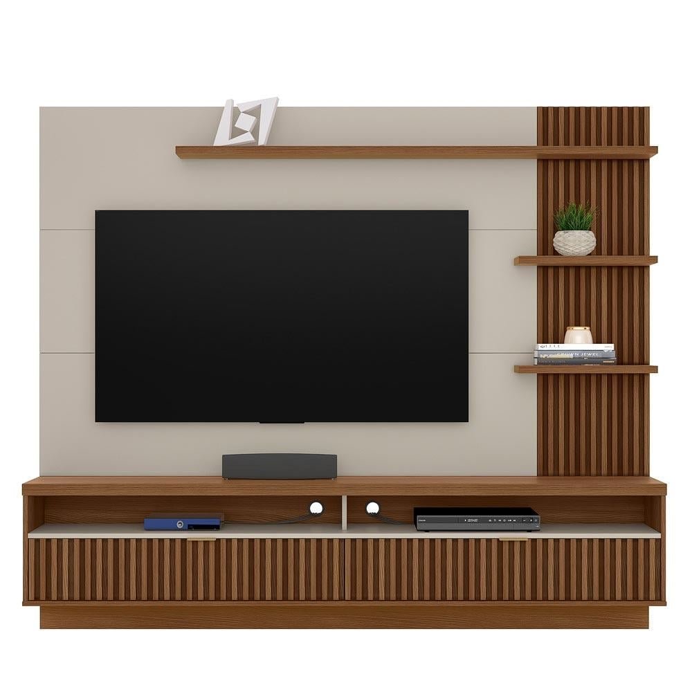 Painel Suspenso Home Ripado Ibarra 203cm para TV até 65 Freijó/Off White G77 - Gran Belo