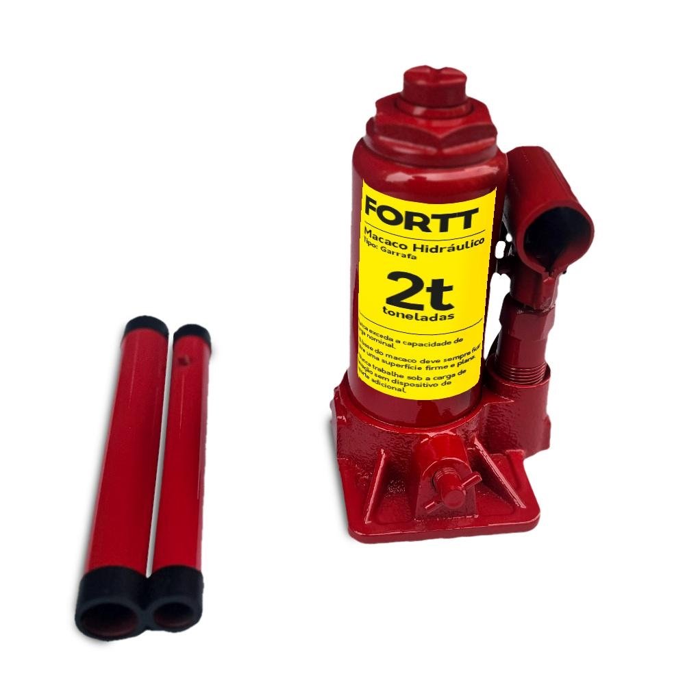 Macaco Hidraulico tipo Garrafa 2 Ton Fortt Vermelho - MHG001-2ton